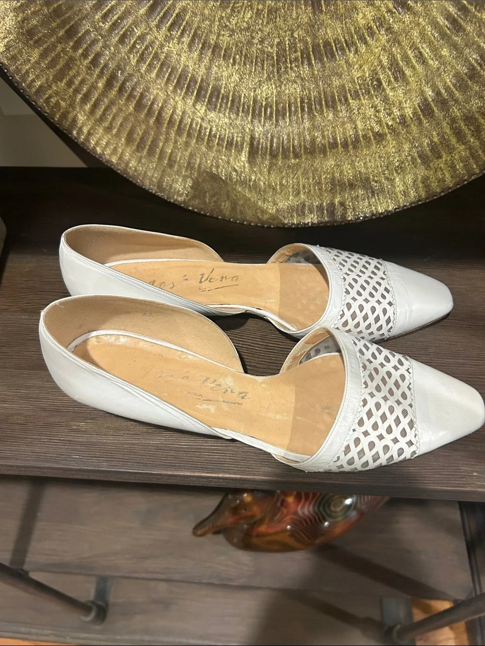 Jos Vena Women's White D'Orsay Pointed Toe Flats vintage 8N